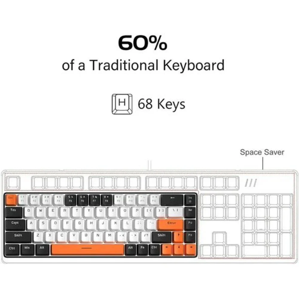 Portable 60% Mechanical Gaming Keyboard, MK-Box LED Backlit Compact 68 Keys